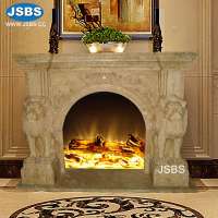 interior marble fireplace mantel with lion statue