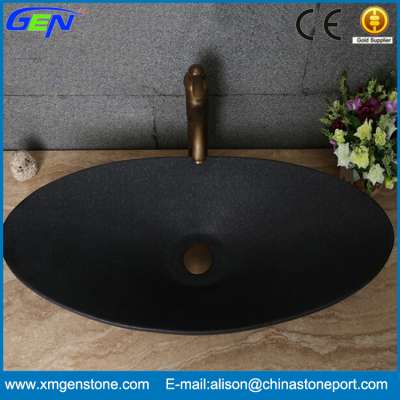 Hand Carved Bathroom Kitchen Natural Stone Black Sink