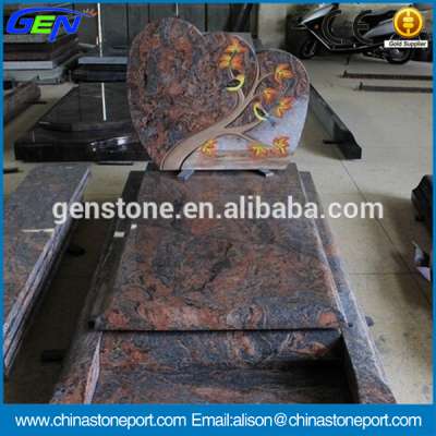 Whosale Tombstone Pink Granite Monument With Carved Tree Shape